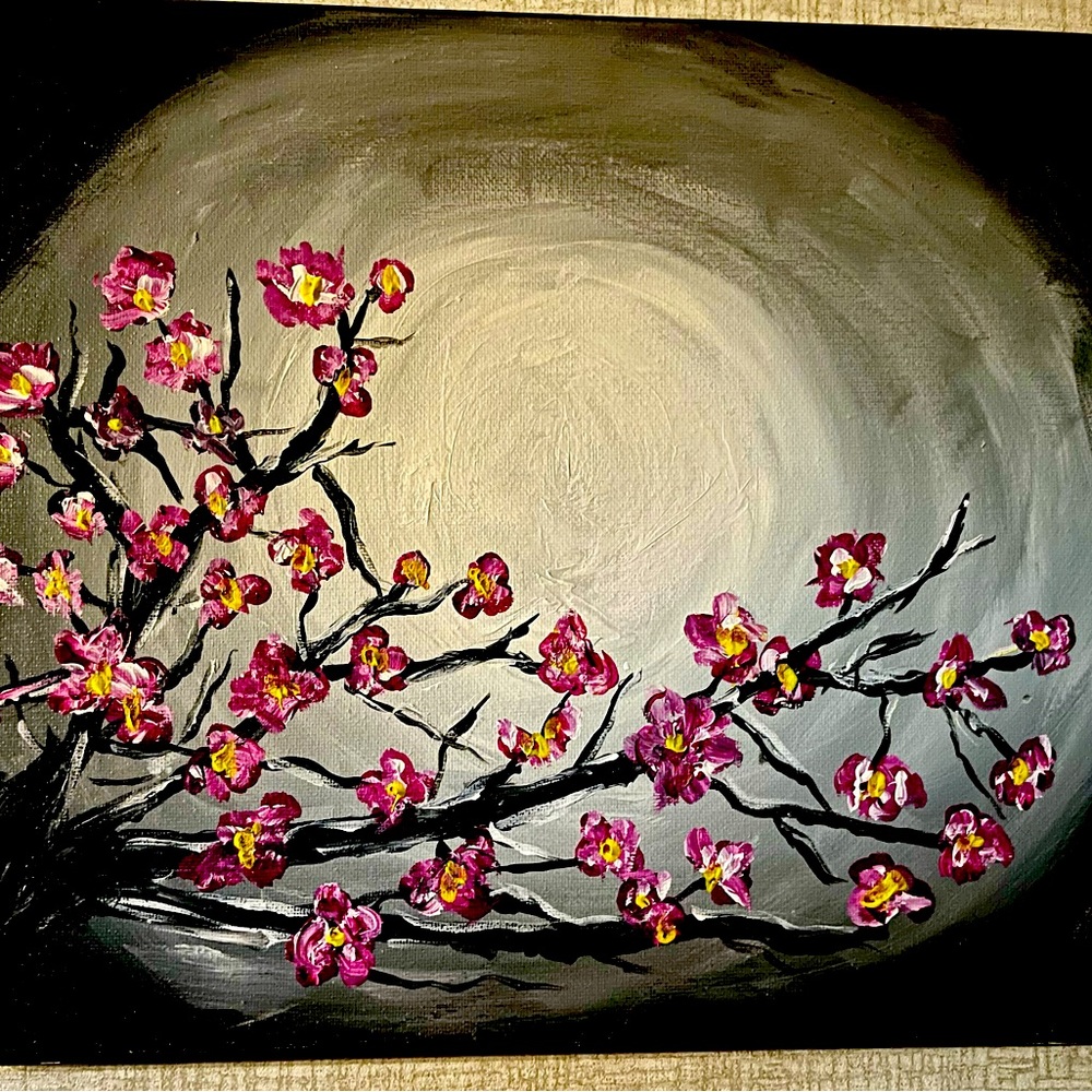 “Cherry Blossoms by Moonlight”is an Acrylic painting by Janet Smith of Boise, ID
